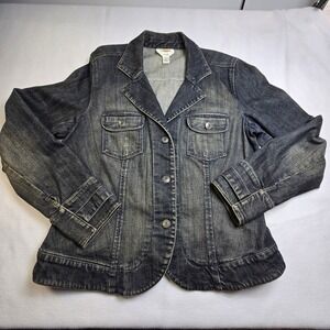 Vintage 90s Y2K Talbots Stretch Denim Jean Jacket Womens Sz 12 Grunge Streetwear